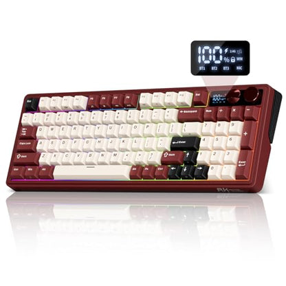 RK ROYAL KLUDGE M100 Wireless Mechanical Keyboard w/Screen & Dual Knobs, Tri-Mode Gasket Mount Gaming Keyboard with Number Pad, Hot Swappable Cream Switch, Red - color: Red