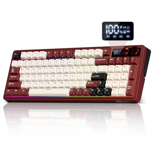 RK ROYAL KLUDGE M100 Wireless Mechanical Keyboard w/Screen & Dual Knobs, Tri-Mode Gasket Mount Gaming Keyboard with Number Pad, Hot Swappable Cream Switch, Red - color: Red