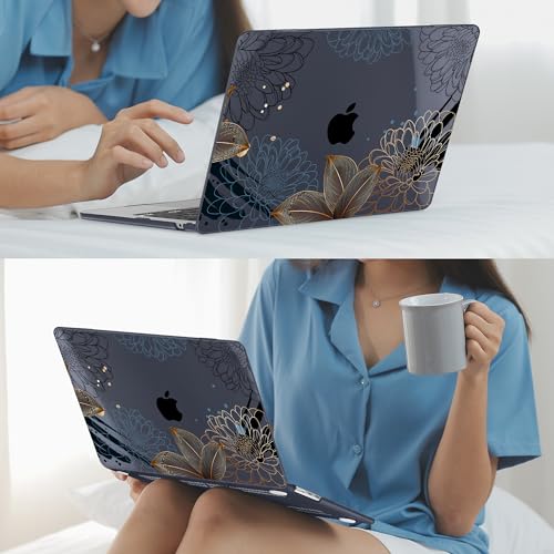 Mektron for 2026/2025/2024/2023 MacBook Air 15 INCH M5 A3448 /M4 A3241 /M3 A3114 /M2 A2941 Case, Printed Plastic Hard Shell Cover with 15.3" Liquid Retina Display Touch ID, Line Chrysanthemums - color: Line Chrysanthemums