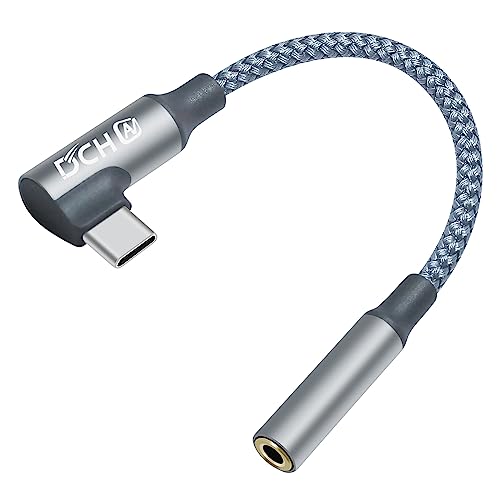 DCHAV Right Angle USB C to 3.5mm Audio Adapter Headphone Jack USBc 3.5 mm Cable Aux USB Type C Cord Male Female Dongle DAC Chip for Android Phone Tablet Laptop Speaker Microphone Car Stereo, Grey - color: Grey, size: angled male to female