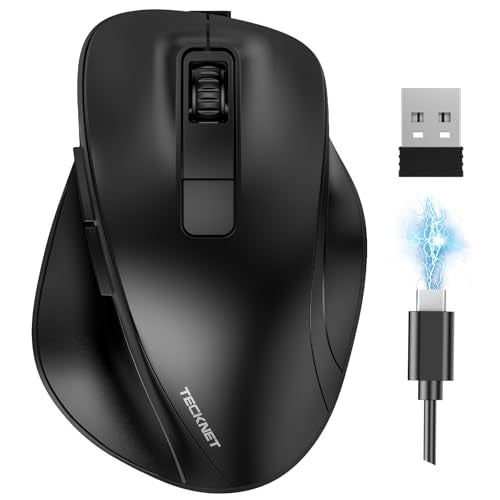TECKNET Wireless Mouse, Bluetooth Mouse (BT5.0/3.0 & 2.4G) Rechargeable 4800 DPI Silent Mice, Computer Mice with USB A Receiver,Ergonomic Grips Optical Cordless Mice for Laptop/Mac/PC,Black - color: Black