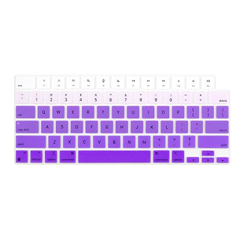ProElife Keyboard Cover Skin for MacBook Air 13.6 15 inch 2024 2023 2022 M3 M2 Chip A2681 A2941, Ultra Thin Keyboard Protector U.S Enter for 2024-2022 Air 13.6'' 15'' M3 M2 Accessory (Ombre Purple) | US Enter, Ultra Thin (0.26 mm), Silicone Protective Ski