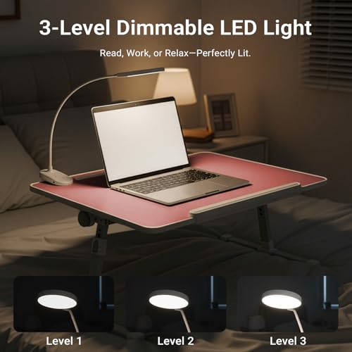 iXTRA Adjustable Laptop Lap Desk with Cooling Fan USB Light for Adults - color: Pink,70x45cm