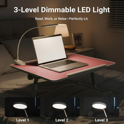 Adjustable Laptop Lap Desk with Cooling Fan USB Light for Adults - color: Pink,70x45cm