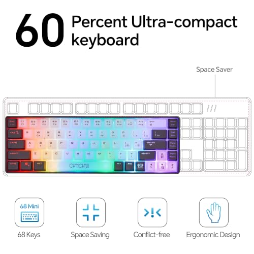 CHONCHOW Mini RGB 60% Gaming Keyboard, 68 Keys Small Compact USB Wired Rainbow Light Up Backlit Gaming Keyboard for Xbox PS4 PS5 PC Laptop Gamer(White-Black)