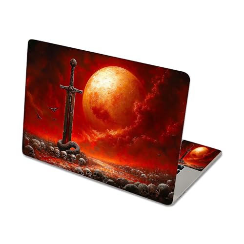 Aesthetic Laptop Skin Sticker, Blood Moon Sword with Coiled Serpent Waterproof Vinyl Laptop Decal, Removable Bubble Free, Reusable Protective Cover for 13 14 15 15.6 Inch - color: Blood Moon Sword with Coiled Serpent