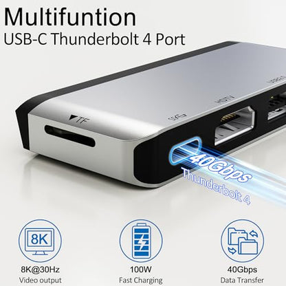 Surface Pro 8 Docking Station USB C Hub with Thunderbolt 4 (40Gbps Data+8K Display+100W PD), 4K HDMI, USB 3.0/2.0, TF Card Slot, Triple Display USB-C Adapter for Surface Pro8 Home Office