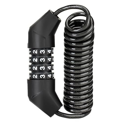 ROCKBROS Helmet Lock, Retractable 4 Digit Cable Lock for Bikes | Retractable cable design; 4 digit combination lock; Secures helmets, bikes, strollers and luggage - style: Bend