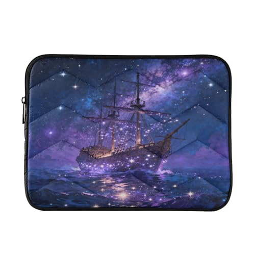Purple Galaxy Dark Boat Waterproof Laptop Sleeves 14-16 Inch Padded Quilted Laptop Protector Bag Notebook Case - color: purple galaxy dark boat, size: Large
