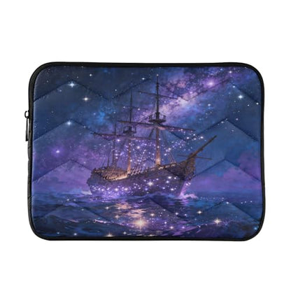 Purple Galaxy Dark Boat Waterproof Laptop Sleeves 14-16 Inch Padded Quilted Laptop Protector Bag Notebook Case - color: purple galaxy dark boat, size: Large