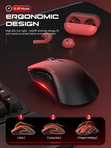 RAPIQUE Bluetooth Wireless Mouse, Dual Bluetooth & 2.4 GHz, Gradient Red | Quiet Clicks, Right-Hand Ergonomic 6 Button, Adjustable DPI, AA Battery, 3-Device Switching for Laptop, PC, Tablet, MacBook - color: Gradient Red