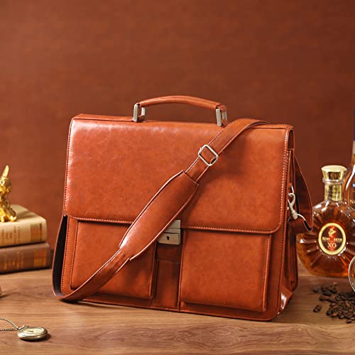 Jack&Chris Mens New PU Leather Attache Briefcase Traditional Messenger Lawyer Bag, MBYX015 - color: Red-brown