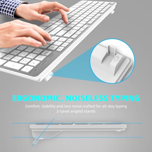 Slim Wireless Keyboard for Mac and Windows, Ultra Quiet Low-Profile Flat Key Board with Full-Size Keys, 2.4GHz Wire Less for PC, Mac, Windows 11/10/8/7 Silver - size: Standard Keyboard Size