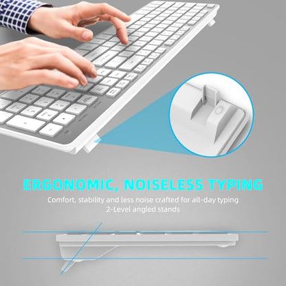 Slim Wireless Keyboard for Mac and Windows, Ultra Quiet Low-Profile Flat Key Board with Full-Size Keys, 2.4GHz Wire Less for PC, Mac, Windows 11/10/8/7 Silver - size: Standard Keyboard Size