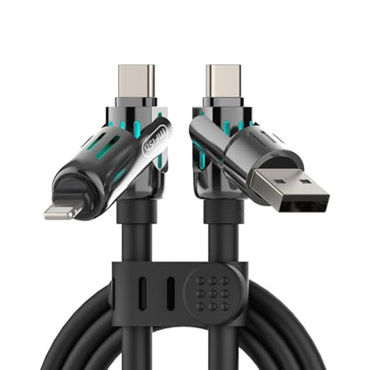MFish 240W 4-in-1 Charging Cable with Carrying Case, 10FT Fast Charger USB-A & USB-C to USB-C/Lightning, for iPhone 17/16/15/14, MacBook, iPad, Samsung S25/S24 (Black) - color: Black, size: 10FT