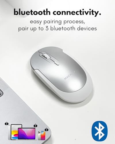 Macally Wireless Bluetooth Mouse for Mac, MacBook Pro/Air, iPad, and PC - Comfortable and Quiet Compatible Wireless Apple Mouse - Rechargeable Battery - Silver - color: Silver