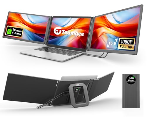 Teamgee 15.6" Triple Laptop Screen Extender with Power Bank, FHD 1080P IPS | Triple Monitor, Fits 13-17" Laptops (Mac/Windows/Android), Ideal for Home Office/Small Business