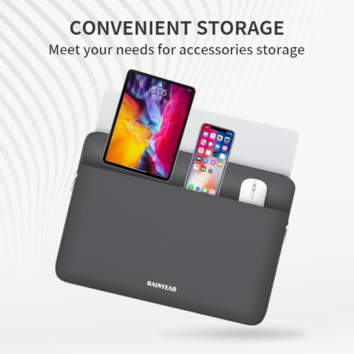 RAINYEAR Laptop Sleeve Case 13.3 Inch, Protective Portable Case with Front Pocket, Briefcase Handbag Laptop Bag Compatible with 13.3-14 Inch Laptop PC, 14 Inch MacBook Pro M5 M4 M3 M2 M1, Gray - color: Gray, size: 13.3-14 inch