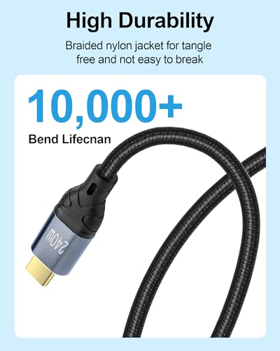 USB C to USB C Cable (240W, 6.6ft) Gold-Plated Fast Charging Cable for iPhone15/15Pro/15Plus/15ProMax, iPad Pro 2020, iPad Air 4, Samsung Galaxy S23+/S23 - High-Speed Data Transmission