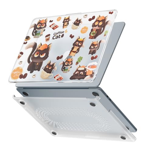 Batianda Premium Clear TPU Case for New MacBook Air 13.6" M5/M4/M3/M2 with Fun Pattern, Ultra-Slim Lightweight Protective Shell with Anti-Yellowing, Scratch Resistance & TPU Keyboard Cover, Coffee Cat - color: Coffee Cat