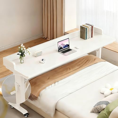 Overbed Table Adjustable Height，Overbed Table with 360° Wheels, Rolling Over The Bed Desk,Over Bed Desk with Wheels Queen, for Bedroom, Living Room, Hospital Use (White, 70.8in/180cm) - color: White, size: 70.8in/180cm