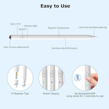 KARFUN 2 in 1 Stylus Pen for iPad Fast Charge | 2-in-1 Active Stylus Pen, Fast Charge for iPad 10 Gen, for Pro 11/12.9", Air 3/4/5, mini 5/6, iPad 6/7/8/9/10