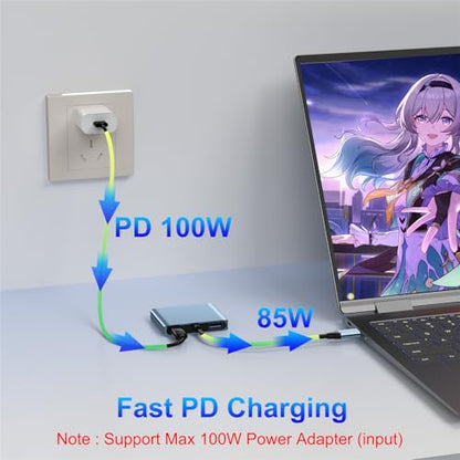 DisplayPort Splitter for Dual Monitors, 4K@60Hz USB C to Dual DisplayPort Splitter Adapter for Extended Display with 2 Displayports/USB3.0/100W PD Fast Charging, Compatible with MacBook/HP/Dell/Lenovo