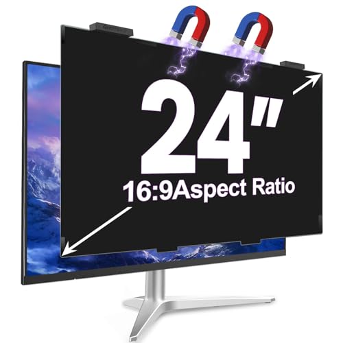 Magnetic 24 Inch Privacy Screen for Computer Monitor 16:9 Aspect Ratio, Hanging Removable Anti-Blue/Glare Protector Film, Anti Spy Desktop Security Private Filter 24in - color: black, size: 24inch 1pcs
