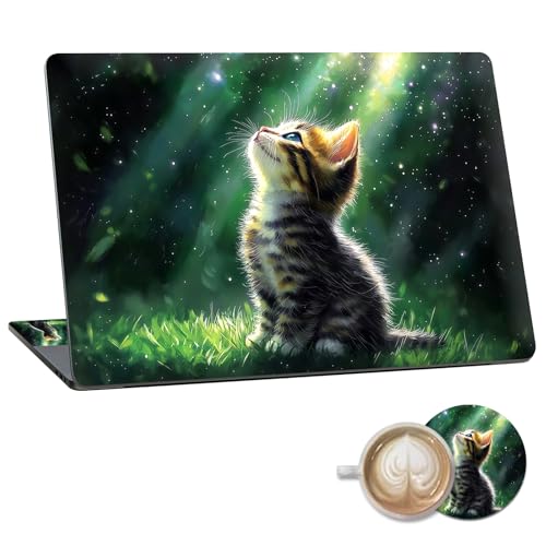 Laptop Skin Sticker Decal 15.6 Inch,12 13 13.3 14 15 15.6 in Laptop Netbook Skins for Notebook,Art Decal Removable Waterproof Scratch Resistant,Universal Vinyl Cover,Green Glitter Cat - color: Green Glitter Cat