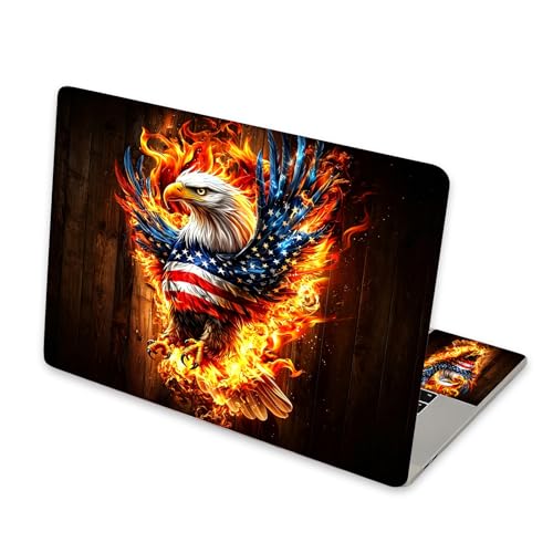 Universal Laptop Skin Sticker for 12/13/14/15.6 Inch Laptops, Reusable Vinyl Laptop Decal Cover, Waterproof Scratch Resistant Notebook Skin with 2 Wrist Pads,American Flag Flame Eagle - color: American Flag Flame Eagle
