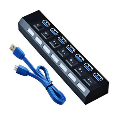 USB Hubs 7 Port USB Hubs Expander USB3.0 2.0 Data Port Adapter Individual Switches Splitter for Laptop Extender