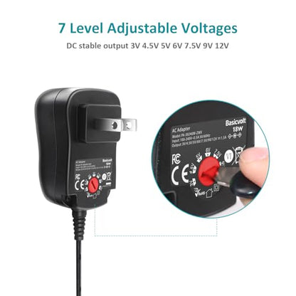 3V-12V Universal AC Adapter Multi-Volts 4.5V 5V 7.5V1.5A DC Adapter Charger | Basicvolt DC 3V 4.5V 5V 6V 7.5V 9V 12V 1.5A 1A Power Supply, for LED Strip Light CCTV Camera Speaker Router, with 8 DC Tips - size: 18W 3-12V
