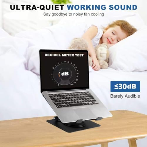 Laptop Cooling Stand with 2 Detachable Fans, 360° Rotating Adjustable Laptop Stand, Carbon Steel Ergonomic Laptop Riser, Anti-Slip Base for 10-17.3" Notebook MacBook, Office Home Gaming - color: Black