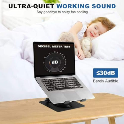 Laptop Cooling Stand with 2 Detachable Fans, 360° Rotating Adjustable Laptop Stand, Carbon Steel Ergonomic Laptop Riser, Anti-Slip Base for 10-17.3" Notebook MacBook, Office Home Gaming - color: Black