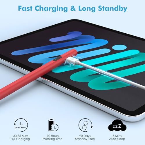 Moko Universal Capacitive Stylus Pencil for Touch Screen, Red | Fast Charging, Power Display, Compatible with Apple iPad/iPhone/Samsung/Lenovo, iOS Android Tablets & All Smartphones - color: Red