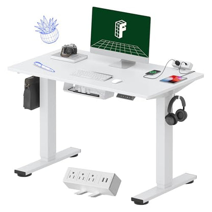FLEXISPOT EN2 40"x24" Whole-Piece Standing Desk with Power Strip, White | Whole-Piece Desktop, Easy-Access Clamp Power Strip, Organized Cable Management, Modern Home Office Setup - color: White Top + White Frame, size: 40x24"