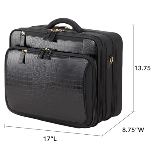 FRANCINE Croco-Style Roller Laptop Tote Bag, Fits Up to 17-Inch Laptop, Wheeled Carry-On Work Travel Bag with Telescoping Handle and Multiple Compartments (Black)