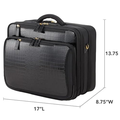 FRANCINE Croco-Style Roller Laptop Tote Bag, Fits Up to 17-Inch Laptop, Wheeled Carry-On Work Travel Bag with Telescoping Handle and Multiple Compartments (Black)