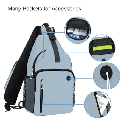 MOSISO Sling Backpack Bag, Crossbody Shoulder Bag Travel Hiking Daypack Chest Bag with Front Square Pocket&USB Charging Port - color: Aquamarine