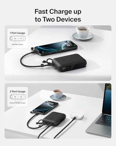 Belkin Portable Charger, Slim USB-C Power Bank 10,000mAh w/ 2 USB-C Ports, Digital Battery Display, 20W Charging Battery Pack - iPhone 17, Air, Pro, Samsung Galaxy S25, Pixel 10, iPad, & More - Black - color: Black, style: 10K mAh