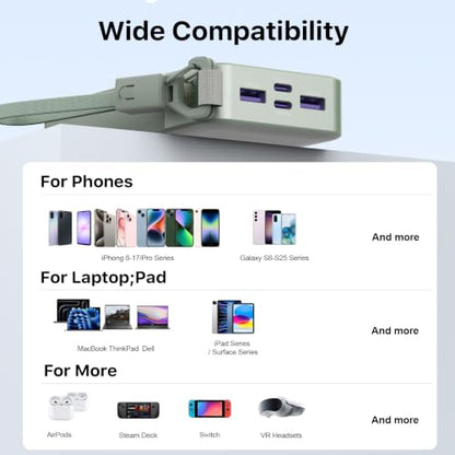 JUOVI Power Bank 45W 20000mAh Portable Charger with Detachable Cable | USB C Fast Charging with 4 Ports, LED Display External Battery Pack for iPad Tablet Switch iPhone Samsung etc - color: Green