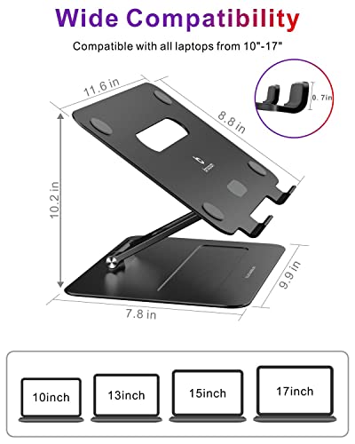Adjustable MacBook Laptop Stand for Desk | Ergonomic Aluminum Laptop Riser with Heat-Vent, Compatible for 10-17" Laptops, Dark Black - color: BLSB-100