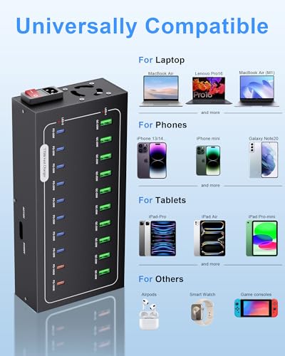 770W USB Charging Station, 20 Port Fast Charging Station for Multiple Devices, PD-140W USB C Charger Block, Smart Power Delivery & Multi Protection for Laptop MacBook iPhone, iPad, Tablet, and More