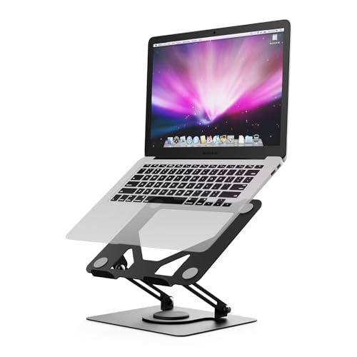 GRIFEMA Laptop Stand for Desk, 360 Swivel Adjustable Height Laptop Stand | Portable Foldable Laptop Holder, Ventilated Ergonomic Laptop Riser for MacBook Air/Pro, Dell, and 11-16" Laptops, Black - color: Black