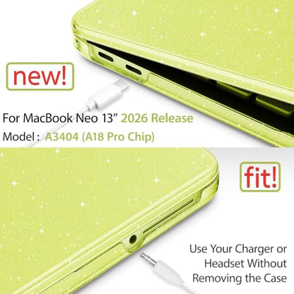 May Chen Compatible with MacBook Neo 13 inch Case 2026 Model A3404, Plastic Hard Shell,Keyboard Cover,Screen Protector,Dust Plug, for MacBook Neo 13" with A18 Pro Chip, Glitter Citrus - color: Glitter Citrus