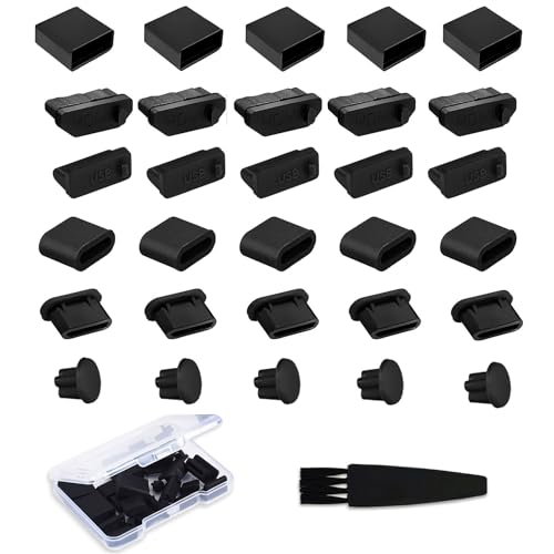 USB Cover Port Plug Caps - 30Pcs 6 Type Silicone Anti Dust Cover Laptop Port Protection Stoppers for USB Type-C, Headphone Port, HDMI, USB Type-A Plugs with Cleaning Brush Kit - size: HDMI,Headphone,USB A,USB Type-C