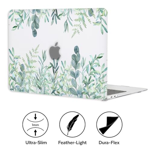 Case for MacBook Air 13-inch Laptop M5 M4 M3 M2 A3449 A3240 A3113 A2681 2026-2022 Release with Touch ID, 3D Effect Matte Clear See Through Hard Cover&Keyboard Cover, Green Plants - color: Green