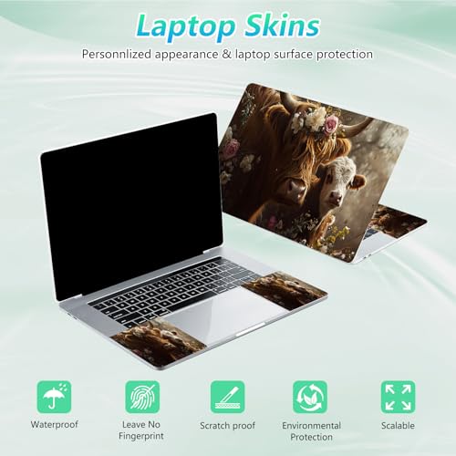 Laptop Skin Sticker Decal 12"-15.6" Universal Laptop/Notebook/Netbook Vinyl - Waterproof Scratch Resistant,Fits HP Dell Lenovo MacBook,2 Free Wrist Pads,Easy Apply & Remove,Highland Cow Autumn - color: Highland Cow Autumn
