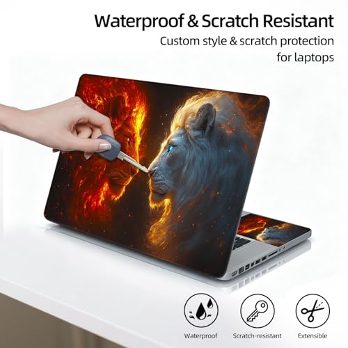 Universal Laptop Skin Sticker Decal, 12"-15.6" Aesthetic Vinyl Wrap, Fire and Ice Lions Face Off Waterproof Notebook Cover Art Protector for MacBook HP Dell Lenovo, Fits 13" 14" 15" 15.6" - color: Fire and Ice Lions Face Off
