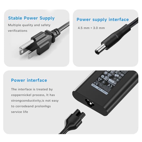 65W 45W 4.5mm Round Tip Slim Curved Laptop Charger Compatible with Dell Inspiron 15 14 13 17 3000 5000 7000, Vostro 14 15, Latitude 3490 3590, 19.5V 3.34A AC Adapter, Small Barrel Connector